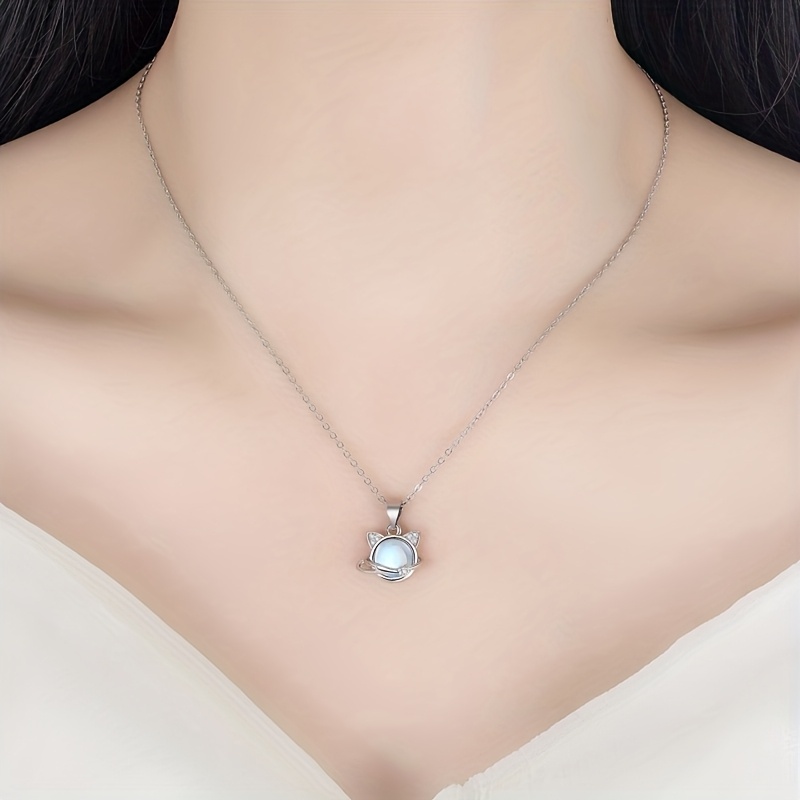 Moonstone Interstellar Cat Necklace & Earrings Set